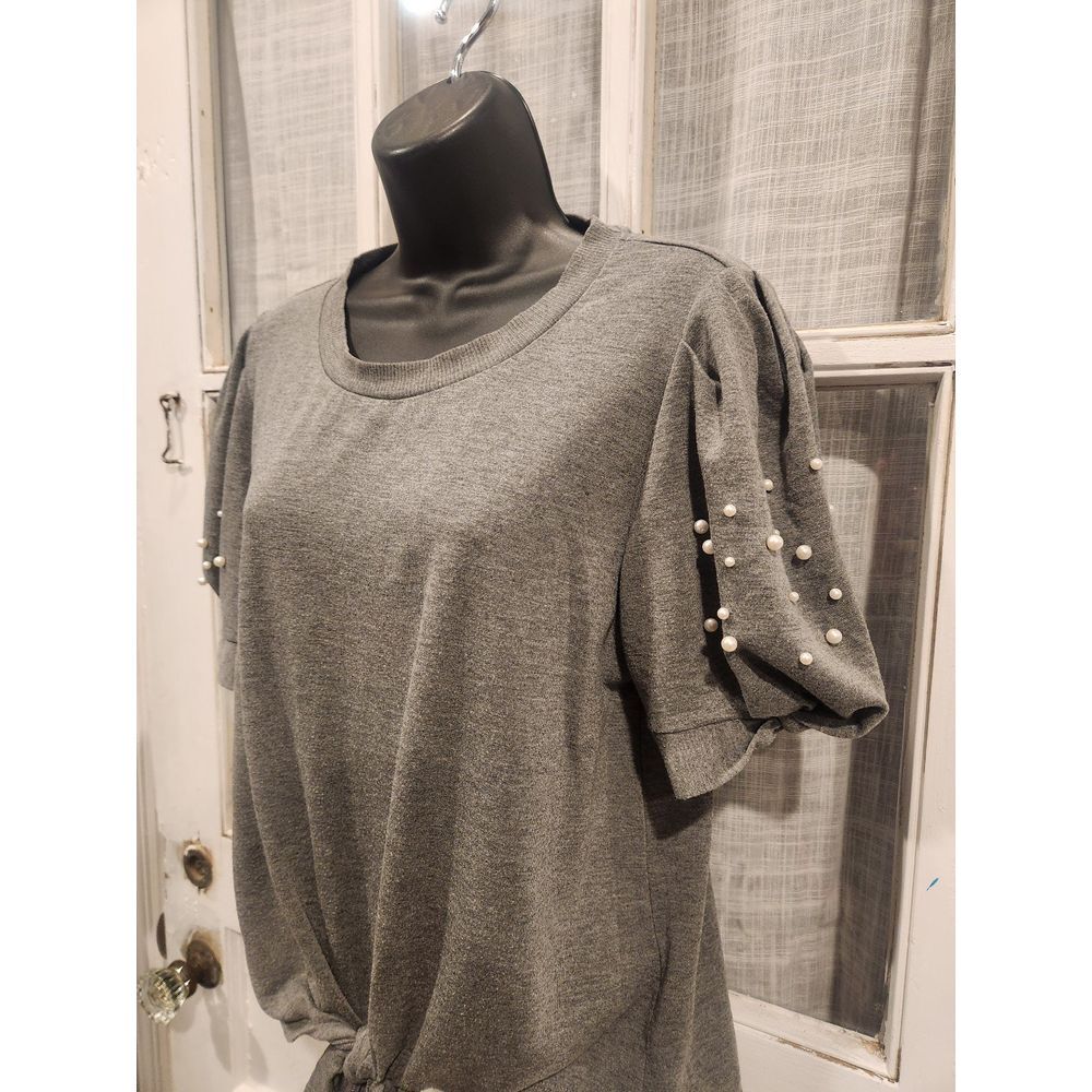 Skonhet Gray Knot Front Pearl Sleeve Women's Size Medium